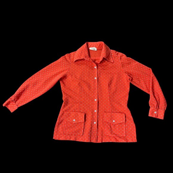 Vintage Polka Dot Blouse Koret Of California Orange Pockets Womens Union Made - Picture 2 of 8